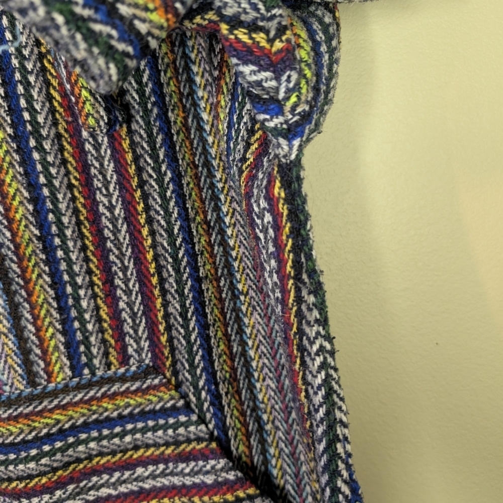 RARE VTG Earth Ragz Boho Hippie Reggae Rasta Poncho Drug Rug Striped Hoodie (L) - Picture 6 of 9